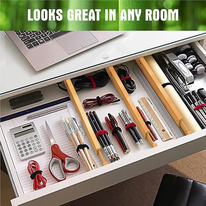 ANTOWIN Bamboo Drawer Dividers Organizers 16pcs, Expandable Drawer Separators Splitter, 17-22 inches Long Adjustable Spring-loaded Organizer for Large Utensil, Clothes, Tools Drawers (8+8)-Ruum Studio Home