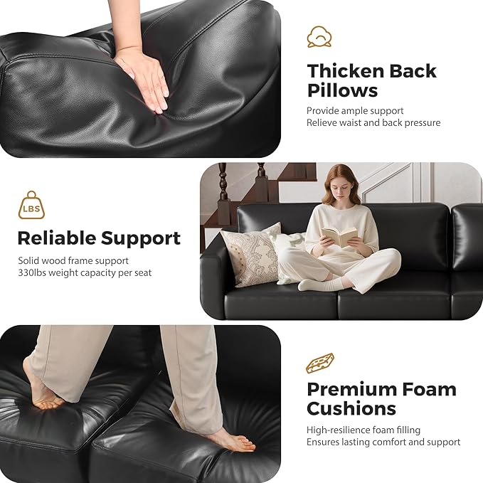 Faux Leather Oversized Accent Chair with Storage Deep Seat Single Sofa Large Reading Armchair for Living Room Bedroom Office Black-Ruum Studio Home