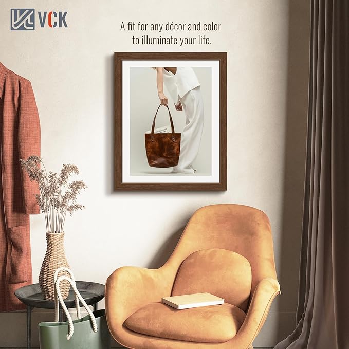 VCK 16x20 Picture Frames for Wall 3 Pack, Brown Wood Poster Frame with Exclusive Wood Grain, Wall Mounting Hanging-Ruum Studio Home