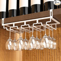 AUHOKY 2Pcs Adjustable Wine Glass Rack Under Cabinet, Punch-Free 4 Rows Stemware Wine Glass Metal Holder, Hanging Wine Glasses Storage Hanger Organizer for Shelf Kitchen Bar Decor(White, 4 Rows)-Ruum Studio Home