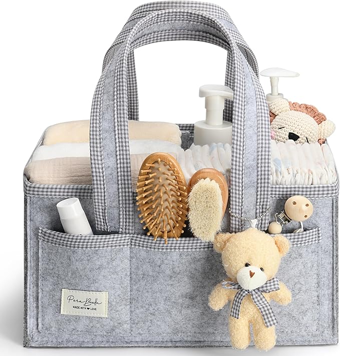 PeraBella Diaper Caddy Organizer with Handle, Baby Shower Gifts Basket Bag, Registry Search Must Haves Items, Nursery Storage Organizer for Newborn Girl Boy, Baby Bag Essentials, Car Diaper Caddy Cart-Ruum Studio Home