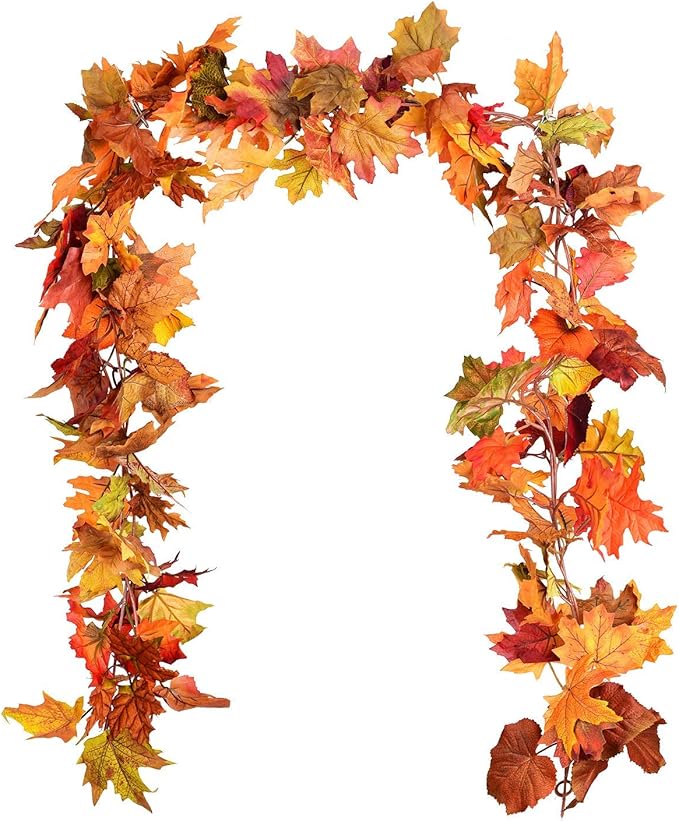 DearHouse 2 Pack Fall Garland Maple Leaf, 5.9Ft/Piece Hanging Vine Garland Artificial Autumn Foliage Garland Thanksgiving Decor for Home Wedding Fireplace Party Christmas (Orange)-Ruum Studio Home