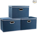 PRANDOM Large Collapsible Storage Bins with Lids [3-Pack] Fabric Foldable Storage Boxes Organizer Containers Baskets Cube with Cover for Home Bedroom Closet Office Royal Blue(17.7x11.8x11.8)-Ruum Studio Home