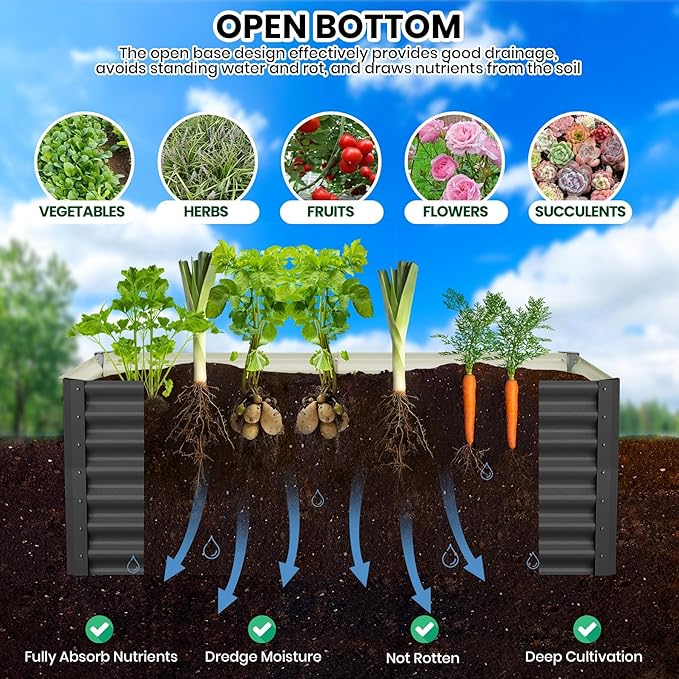 Large Outdoor Planter Boxes Kit Set of 2,6x3x2ft Galvanized Raised Bed Planter with Open-Ended Base Design, Elevated for Outdoor Plants, Durable Raised Bed for Gardening,Green-Ruum Studio Home