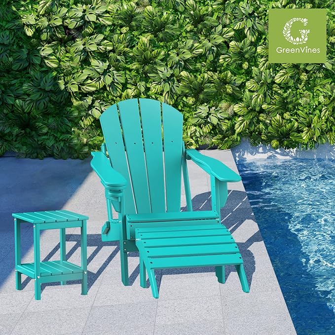 GREENVINES Adirondack-Ottoman | Set of 4 | HDPE Plastic | Outdoor Footrest | All Weather | Foot Rest | Foot Stool | Aqua | for Adirondack Chair | for Patio Backyard Pool-Ruum Studio Home