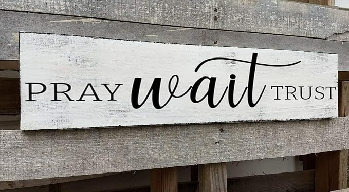 Pray Wait Trust Sign, Farmhouse Christian Wall Art, Religious Home Decorations Faith Wall Decor (Pray) 6x16 Inch-Ruum Studio Home
