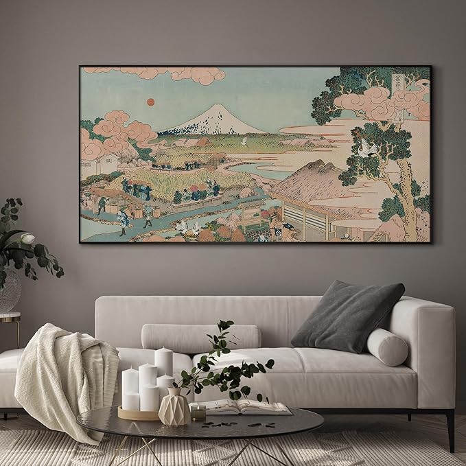 SIGNWIN 24"x46" Extra Large Framed Wall Art Japanese Ukiyo-e Landscape, Timeless Mt. Fuji Scene for Zen-Inspired or Asian-Style Interiors for Home Living Room Bedroom Decor (Frame Assembly Required)-Ruum Studio Home