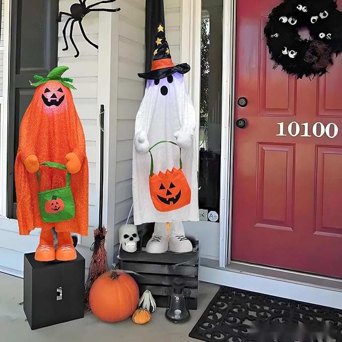 32" Front Porch Light up Halloween Pumpkin Figure Décor, Kit Standing Trick or Treat Indoor and Outdoor Decorations-Pumpkin-Ruum Studio Home