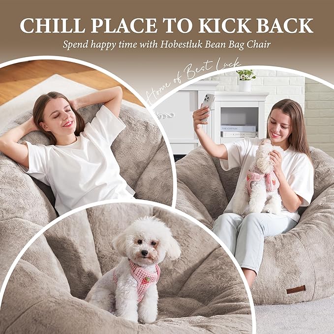 Hobestluk Bean Bag Chairs Large Bean Bag Couch for Adults Stuffed Sofa Chair Comfy Giant Bean Bag Chair with Spacious Design for Reading, Playing or Relaxing (Brown)-Ruum Studio Home