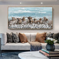 Extra Large Framed Wall Art for Living Room Big Boho Farmhouse Highland Cow Canvas Artwork Flower and Animal Picture Rustic Coastal Blue and Brown Decor for Office Bedroom Kitchen-Ruum Studio Home