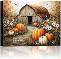 Autumn Pumpkin Barn Framed Wall Art Decor, Moody Fall Decor Rustic Country Landscape Picture Print for Farmhouse Decor,Thanksgiving Decorations Country Canvas Wall Art, Ready to Hang-Ruum Studio Home