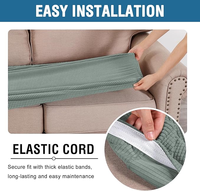 H.VERSAILTEX Super Stretch Individual Seat Cushion Covers Sofa Covers Couch Cushion Covers Slipcover Sets Thick Jacquard Textured Twill Fabric (1 Piece Loveseat Cushion Cover, Sage)-Ruum Studio Home