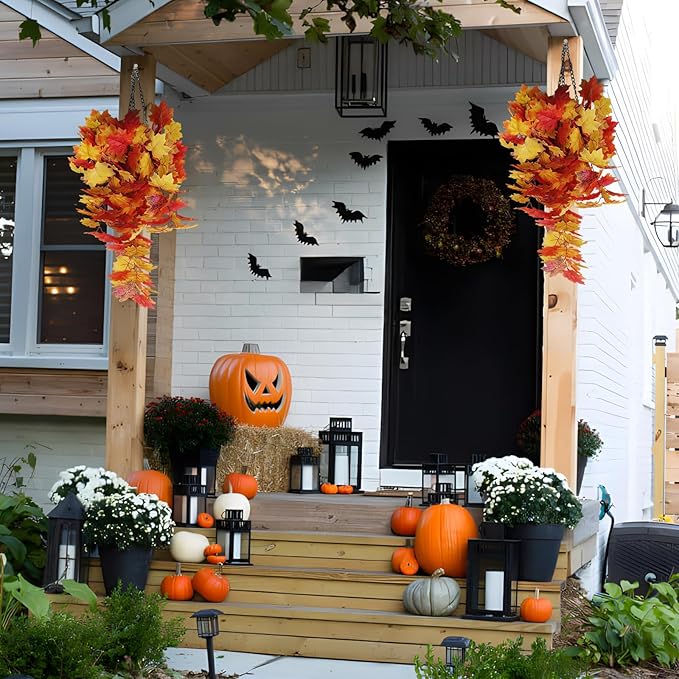Fall Maple Leaf Hanging Plants Artificial Autumn Leaves Vines Outdoor Autumn Outdoor Decor, Artificial Fall Maple Leaves, Hanging Plants for Autumn Harvest Festival, Fake Plants Indoor(Yellow)-Ruum Studio Home