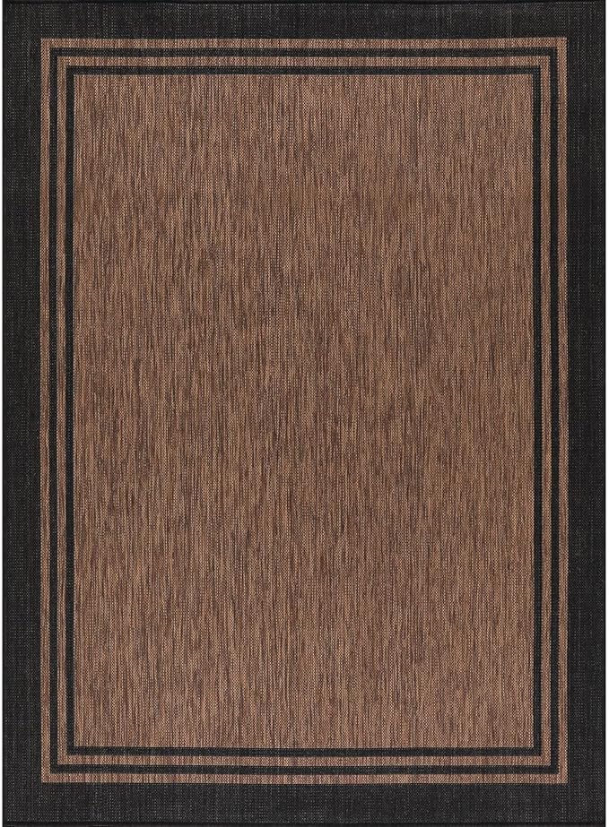 Bordered Outdoor Rug 6x9 Washable Outside Carpet for Indoor Patio Porch Waterproof Easy Cleaning Non Shedding Area Rugs Nut Brown 6 x 9-Ruum Studio Home