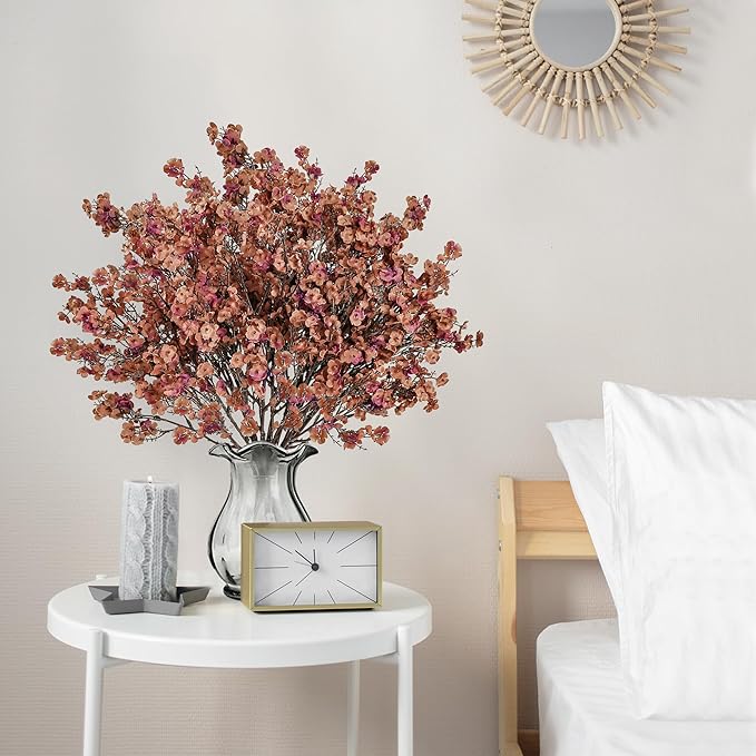 Sggvecsy 15 Pcs Babys Breath Artificial Flowers Gypsophila Bouquets Bulk Real Touch Fake Silk Flowers for Home DIY Floral Arrangement Table Centerpiece Fall Autumn Decoration (Orange Brown)-Ruum Studio Home