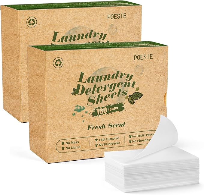 Poesie Laundry Detergent Sheets Fresh Scent 320 Sheet Liquidless Soap Sheets Detergent for Travel Camping Dormitory Hotel-Ruum Studio Home