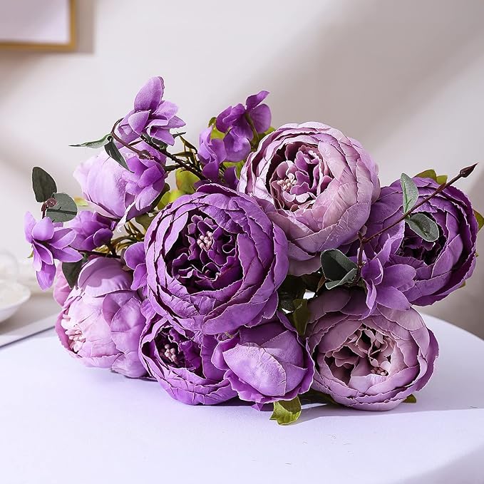 Duovlo Fake Flowers Vintage Artificial Peony Silk Flowers Wedding Home Decoration,Pack of 1 (New Purple)-Ruum Studio Home