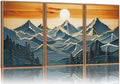 Tinonedraw Metal Mountain Framed Canvas Wall Art, Boho Mountains Artworks, Mid Century Modern Blue Ridge Wall Decor, Vintage Nature Forest Sunset Art Print for Living Room Bedroom Office 24"x36"x3-Ruum Studio Home