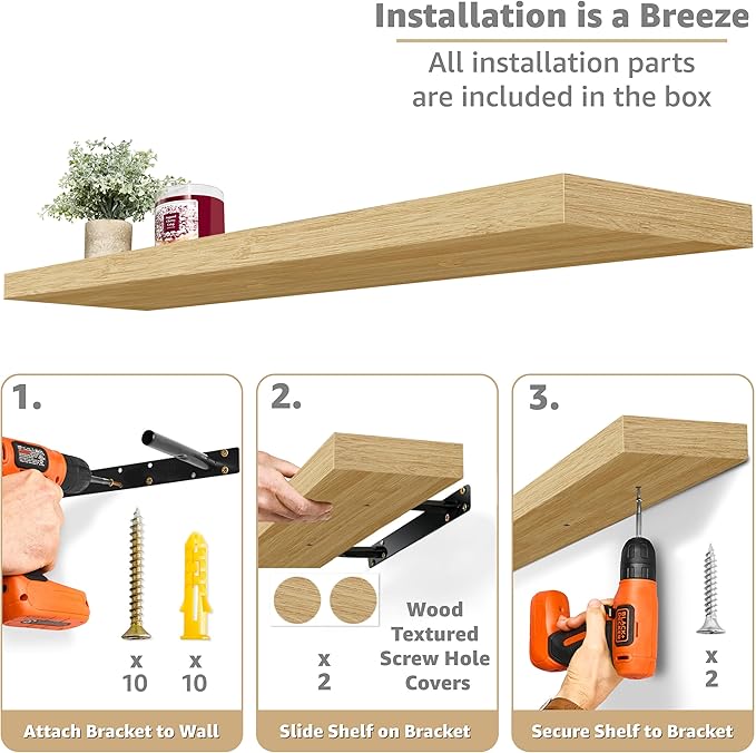 Sorbus Floating Shelves for Wall - 35 Inch Long Bathroom Shelves, Wall Decor for Bedroom, Kitchen, Living Room & Book Storage - Mounted Floating Shelf with Invisible Brackets (Maple Wood, 2 Pack)-Ruum Studio Home
