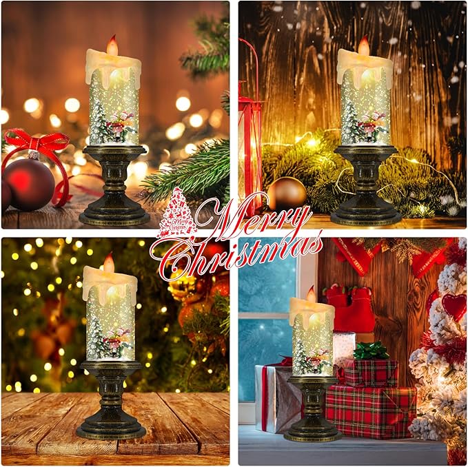 Christmas Flameless Candles, Flickering LED Candles with Timer, Snow Globe Candle Lights for Christmas Decorations-Ruum Studio Home