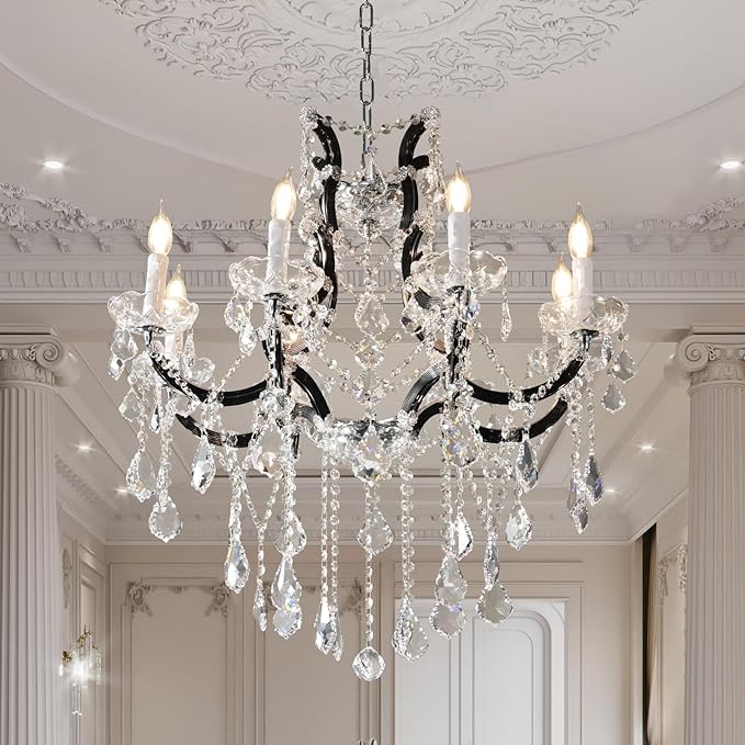 Modern Crystal Chandeliers, Black Chandelier Light Fixtures, 29''Candle Chandeliers for Staircase Hallway Living Room Entryway, 8 Lights-Ruum Studio Home