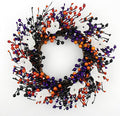 20-Inch Halloween Wreath - Handmade Orange & Black Berry Wreath with Adorable Mini Ghosts, Spooky Front Door Decor for Halloween Party-Ruum Studio Home