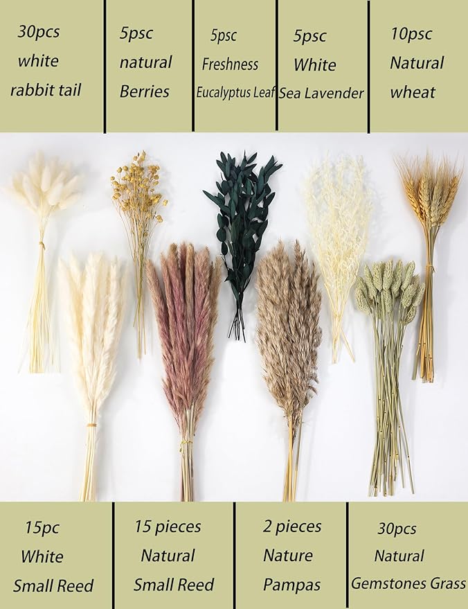 126pcs Dried Pampas Grass Decorations, Dried Flowers, Dried Bouquet in Vase, Reed Grass Bouquet for Boho Floral Wedding, Rustic Farmhouse Decor. (Vase Not Included)-Ruum Studio Home