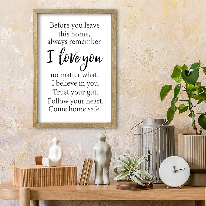 Before You Leave This Home Sign Wall Decor 16x11 Inch I Love You Inspirational Entryway Wood Framed Wall Hang Art (Wood)-Ruum Studio Home
