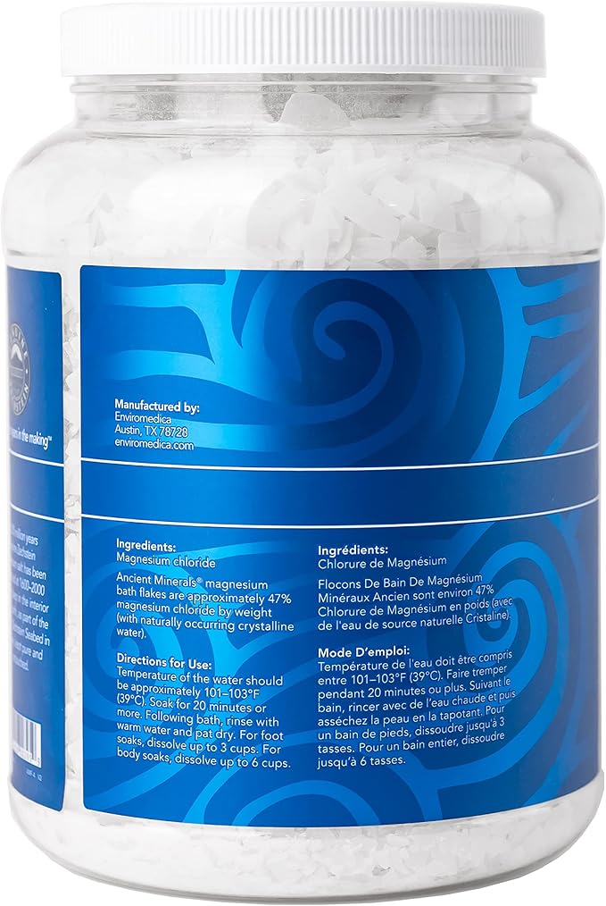 Ancient Minerals Magnesium Bath Flakes - Bathing Alternative to Epsom Salt - Soak in Natural Salts - High-Absorption Efficiency for Relaxation, Wellness & Muscle Relief (4 .4 lb)-Ruum Studio Home