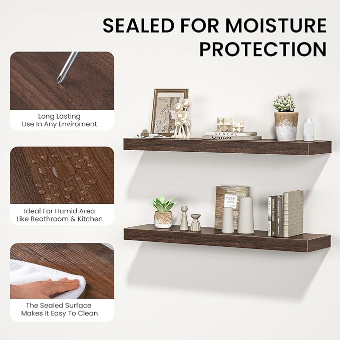Floating Shelves for Wall, 55"W x 9.3"D x 1.5"H, Long Wooden Wall Mounted Display Shelves with Invisible Brackets for Living Room, Bedroom, Bathroom, Kitchen Decor and Storage, Set of 1, Walnut-Ruum Studio Home