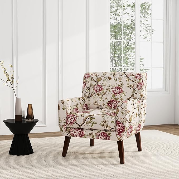 UIXE Floral Accent Chair, Modern Upholstered Armchair in Fabric for Living Room, Comfy Club Arm Chairs Single Sofa Button Tufted Bedroom Reading Seat - Pattern Floral, Set of 2-Ruum Studio Home
