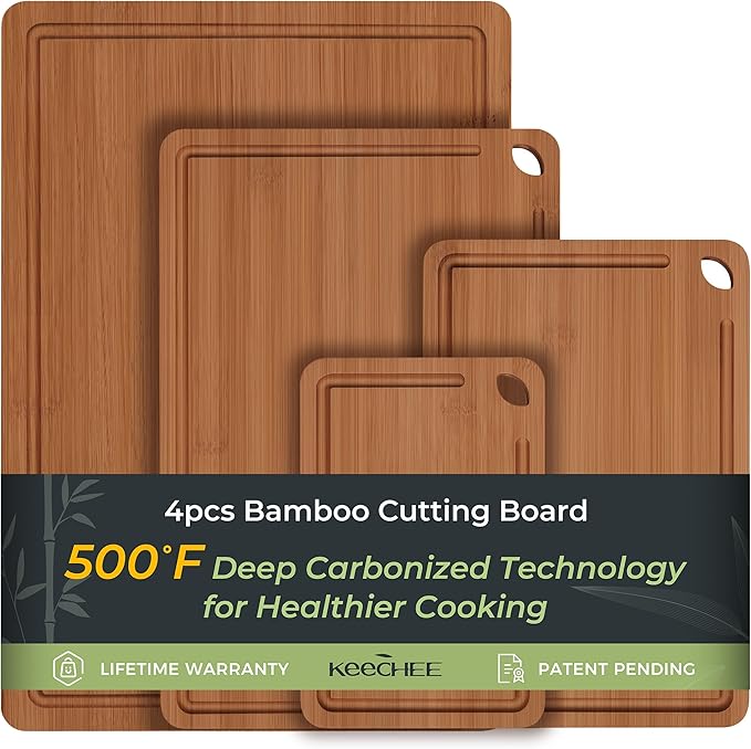 Wood Cutting Board, Carbonized Bamboo Cutting Boards Set With Smooth Surface & Easy Storage For Busy Kitchens, Ideal Charcuterie & Chopping, Durable, Knife-Friendly (4Pcs)-Ruum Studio Home