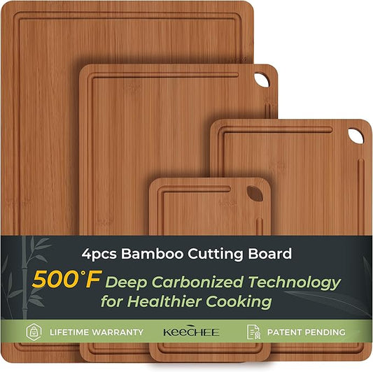 Wood Cutting Board, Carbonized Bamboo Cutting Boards Set With Smooth Surface & Easy Storage For Busy Kitchens, Ideal Charcuterie & Chopping, Durable, Knife-Friendly (4Pcs)-Ruum Studio Home
