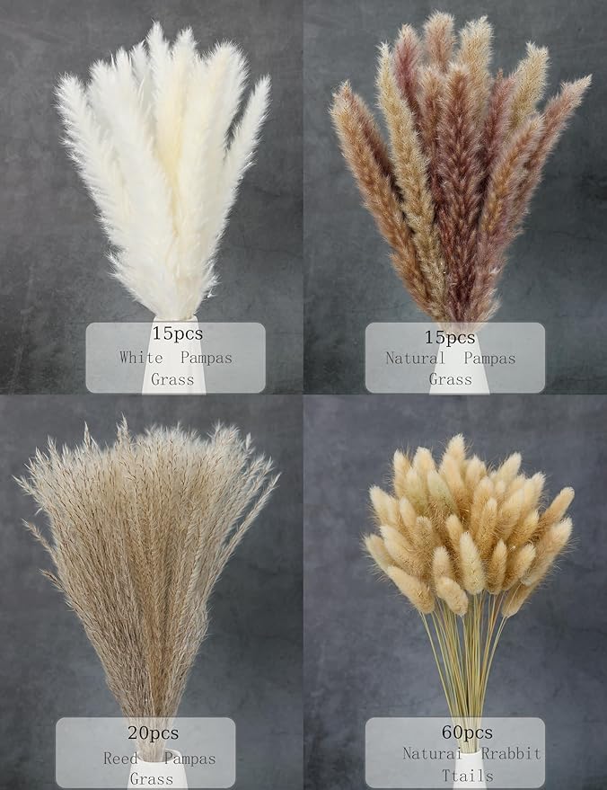 xin's convey 110pcs Dried Pampas Grass Decoration, Dried Flower Bouquet in Vase, Reed Grass Bouquet for Boho Floral Home, Wedding Party Centerpiece, Rustic Farmhouse Decoration.(Brown)-Ruum Studio Home