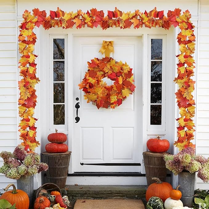 2 Pack Fall Decor Maple Leaves Garland with Lights Battery Operated Fall Thanksgiving Decorations Garland for Home Porch Front Door Table Mantle Outdoor Autumn Harvest Halloween Decor, 11.8Ft 40LED-Ruum Studio Home