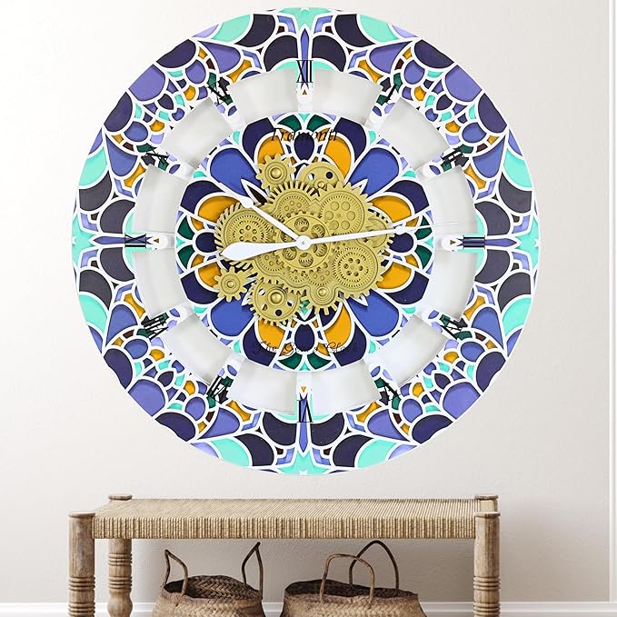 The Gears Clock Wall Clock Italy Collection with Moving Gears (Tramonti, 36 inch Round)-Ruum Studio Home
