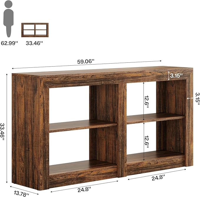 Tribesigns 59-Inch Farmhouse Entryway Table, 3-Tier Console Tables for Living Room, Wood Console Behind Couch for Living Room, Hallway, Foyer, Rustic Brown-Ruum Studio Home