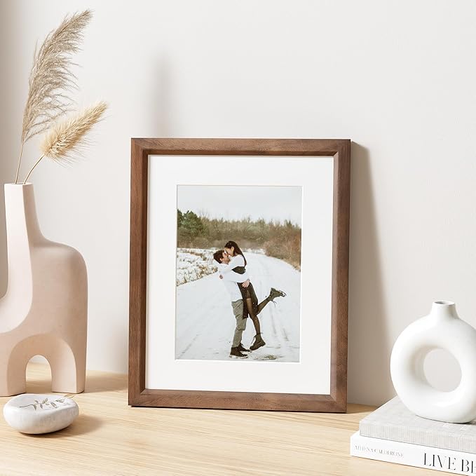 8x10 Picture Frame Natural Solid Walnut Photo Frames with 5x7 Removable Mat Wall Hanging Large Handcrafted Frame with HD Plexiglass Wall and Tabletop Display Large Poster Frame-Ruum Studio Home