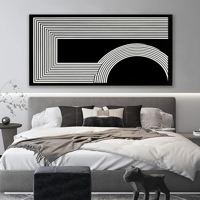 Large Abstract Wall Art Black And White Wall Art Geometric Line Wall Print Painting Artwork Canvas Art Wall Decor Simple Picture Artwork For Living Room Bedroom Office Home Wall Decor 29"X 58"-Ruum Studio Home