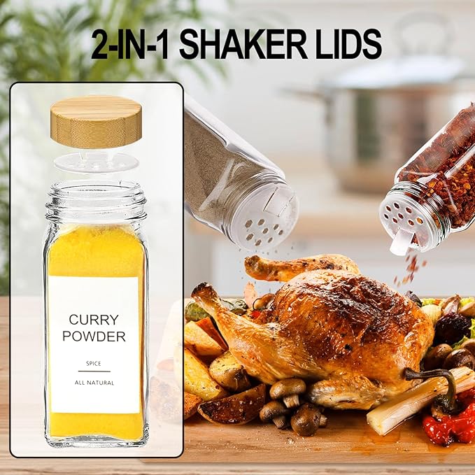 AISIPRIN Glass Spice Jars with 398 Labels, 24 pcs 4oz Spice Containers with Bamboo Lids, Square Spice Bottles With Shaker Lids,Spice Organization for Cabinet,Drawer,Rack,Seasoning Organizer-Ruum Studio Home