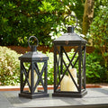 Glitzhome Modern Farmhouse Wooden Lantern Hanging Decorative Candle Lantern for Outdoor & Indoor Black Set of 2 (No Glass)-Ruum Studio Home