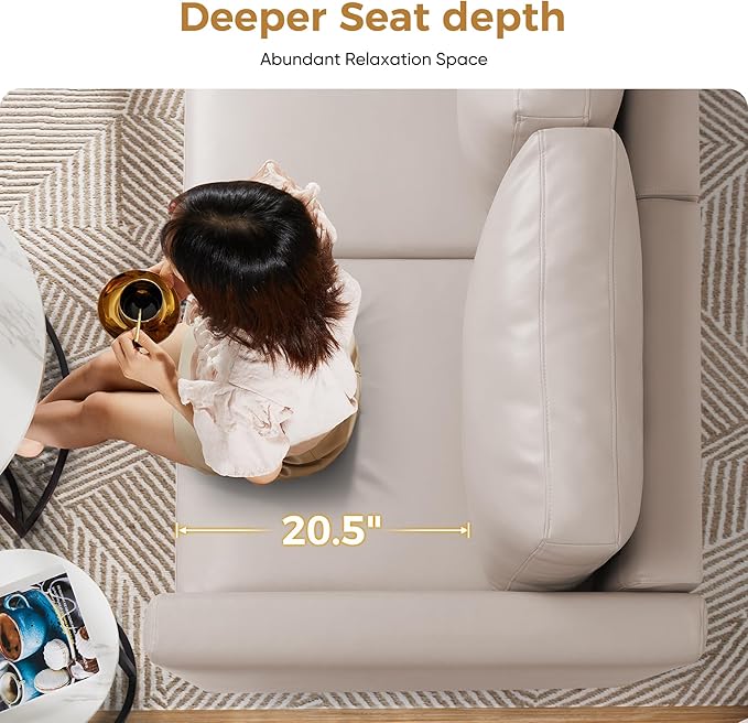Faux Leather Oversized Accent Chair with Storage Deep Seat Single Sofa Large Reading Armchair for Living Room Bedroom Office Whitesand-Ruum Studio Home