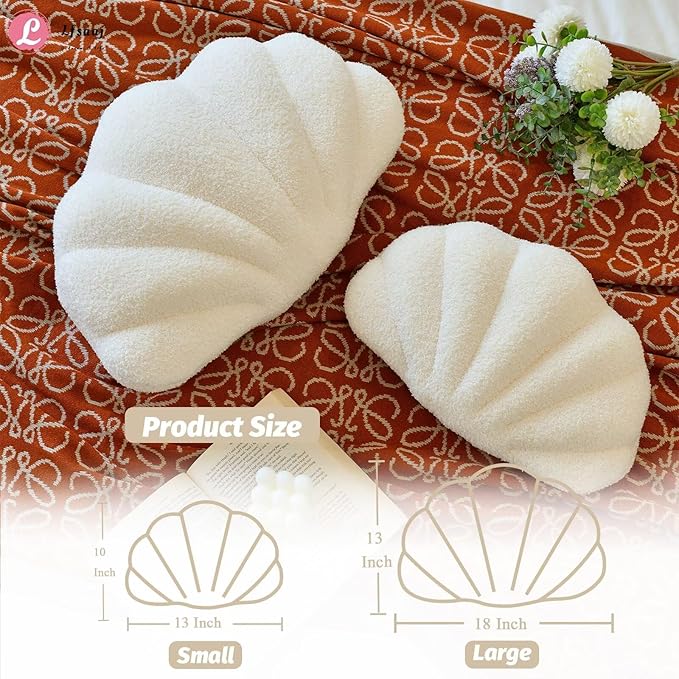 Beige Seashell Throw Pillows, Shell Shaped Throw Pillows, 13 Inch Soft Home Decorative Pillow Plush Cushion for Bed Couch Living Sofa Room Decor Accent Throw Pillow-Ruum Studio Home