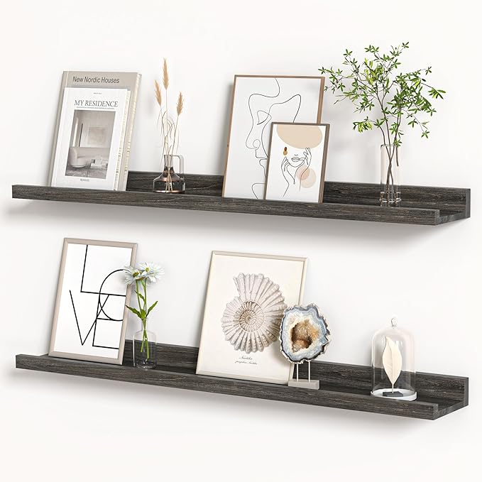 Floating Shelves for Wall, Picture Ledge Shelf 36 Inch Solid Wood Set of 2, Rustic Wall Shelves with Lip, Kids Bookshelf, Photo & Picture Live Edge Floating Shelves for Bedroom, Living Room, Kitchen-Ruum Studio Home