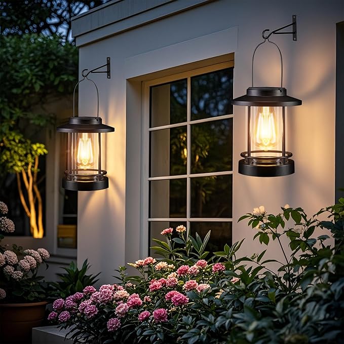 Hanging Solar Lanterns Outdoor Waterproof – 2 Pack Decorative Solar Lights for Outside, Patio, Porch, Yard, Balcony, Table – Hanging Outdoor Lantern Garden Gifts for Women,Mom-Ruum Studio Home