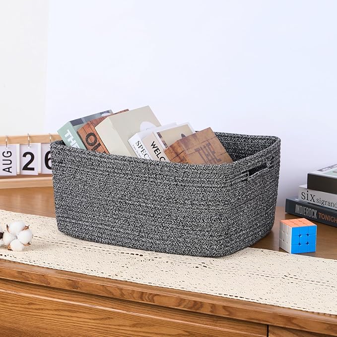 Large Storage Baskets for Organizing, Closet Shelf Baskets for Clothes Blanket Towels, Baby Nursery, Toy Bins Box, Woven Rope Baskets, 17 x 13 x 7.5”, 4 Packs Dark Gray-Ruum Studio Home