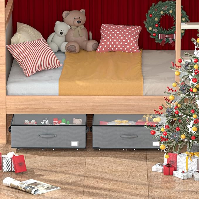 Under Bed Storage with Wheels, No Assemble Required 10 inches height Under Bed Storage bins,Large capacity Rolling Under bed Shoe Storage containers，dorm under bed storage drawers-Ruum Studio Home