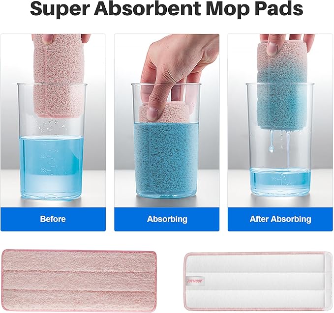 JOYMOOP Mop Replacement Pads, Reusable Microfiber Mop Pads for 13-inch Flat Mop and Mop Bucket Set, Pack of 4 Refills - Stripe and Pink-Ruum Studio Home