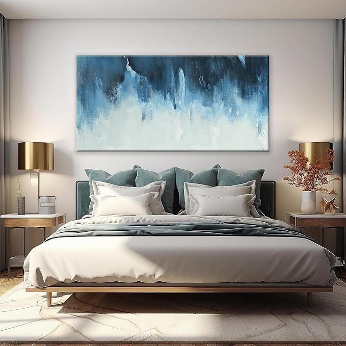 Canvas Wall Art Decor Large Wall Art Pictures For Living Room Abstract Art Work Decoration White Blue Wall Art Decor Abstract Wall Art Paintings Prints for Bedroom Office Kitchen Wall Decor 29" x 58"-Ruum Studio Home