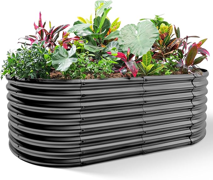 Land Guard Galvanized Raised Garden Bed, 8x4x2ft Planter Boxes Outdoor, Oval Larger Metal Planter Boxes for Vegetables, Fruits, Flowers (Grey)-Ruum Studio Home